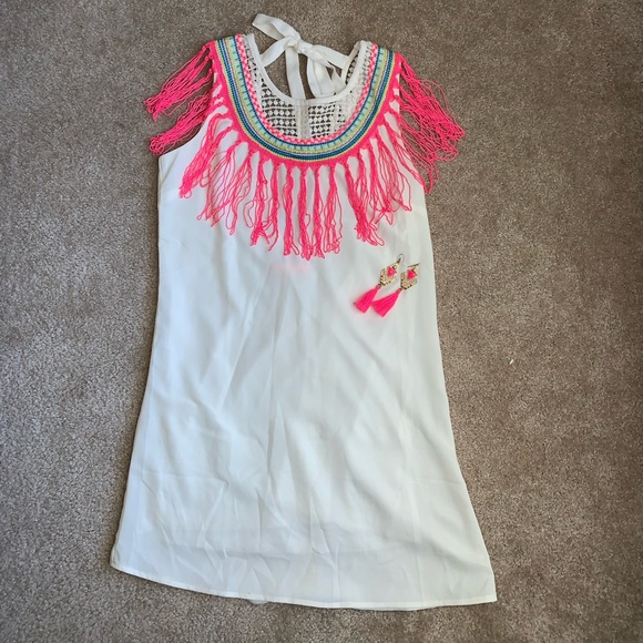 Colorful shift dress with open swoop back - Picture 1 of 6